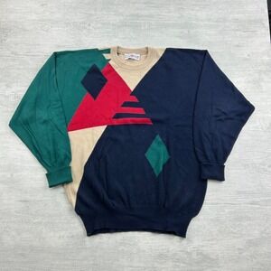 Vintage 90s Clark & Gregory Sweater Size XL Tan Geometric Pattern Pull Over Boho